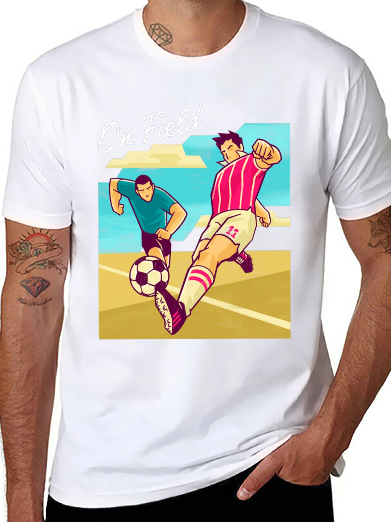 On Field Graphic T-Shirt | Soccer Players Cartoon Print
