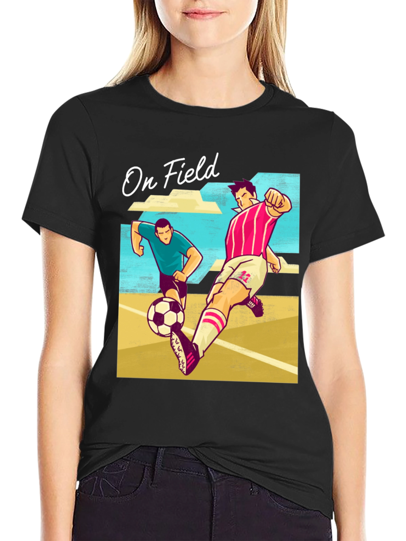 On Field Graphic T-Shirt | Soccer Players Cartoon Print