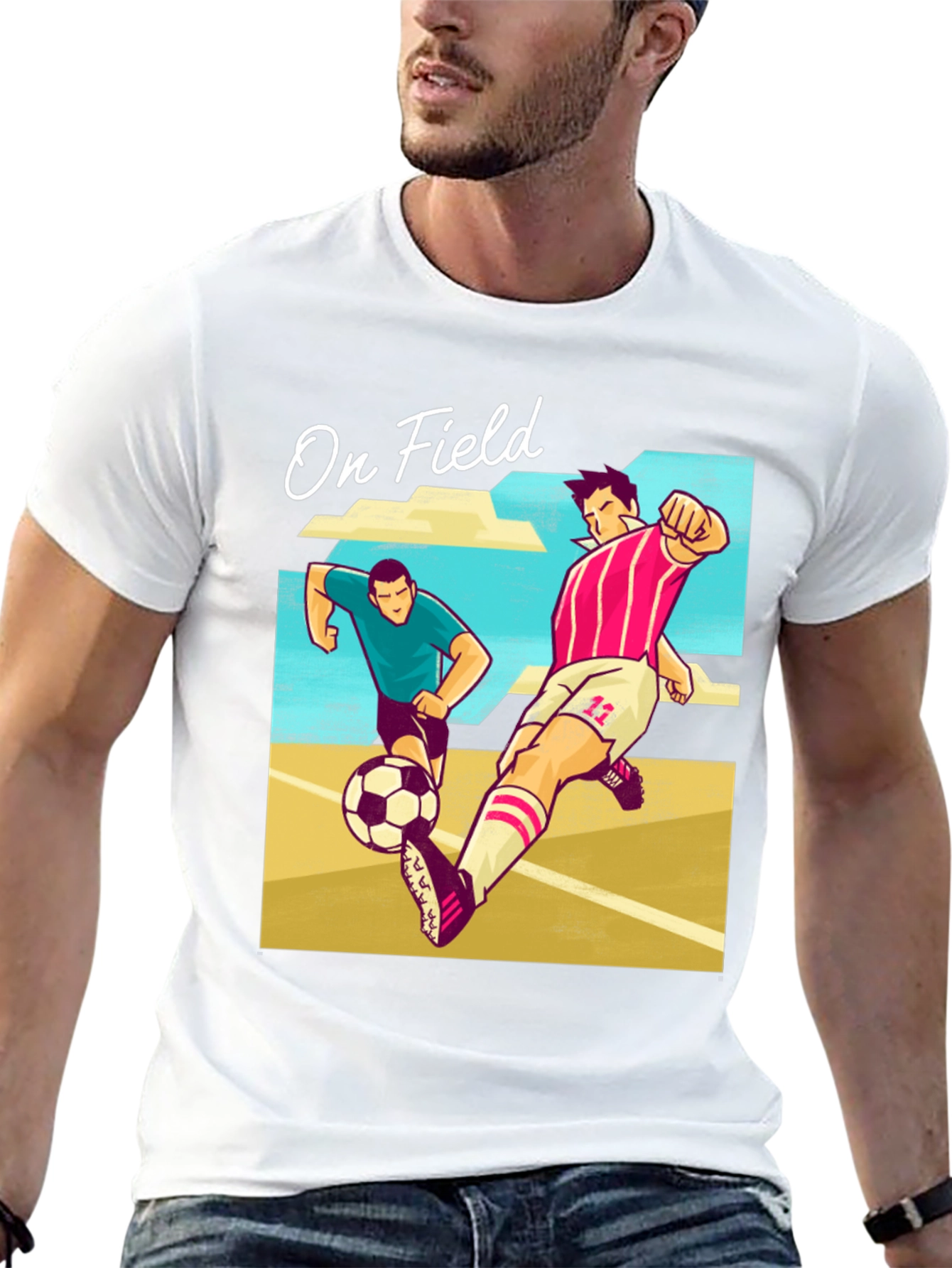 On Field Graphic T-Shirt | Soccer Players Cartoon Print