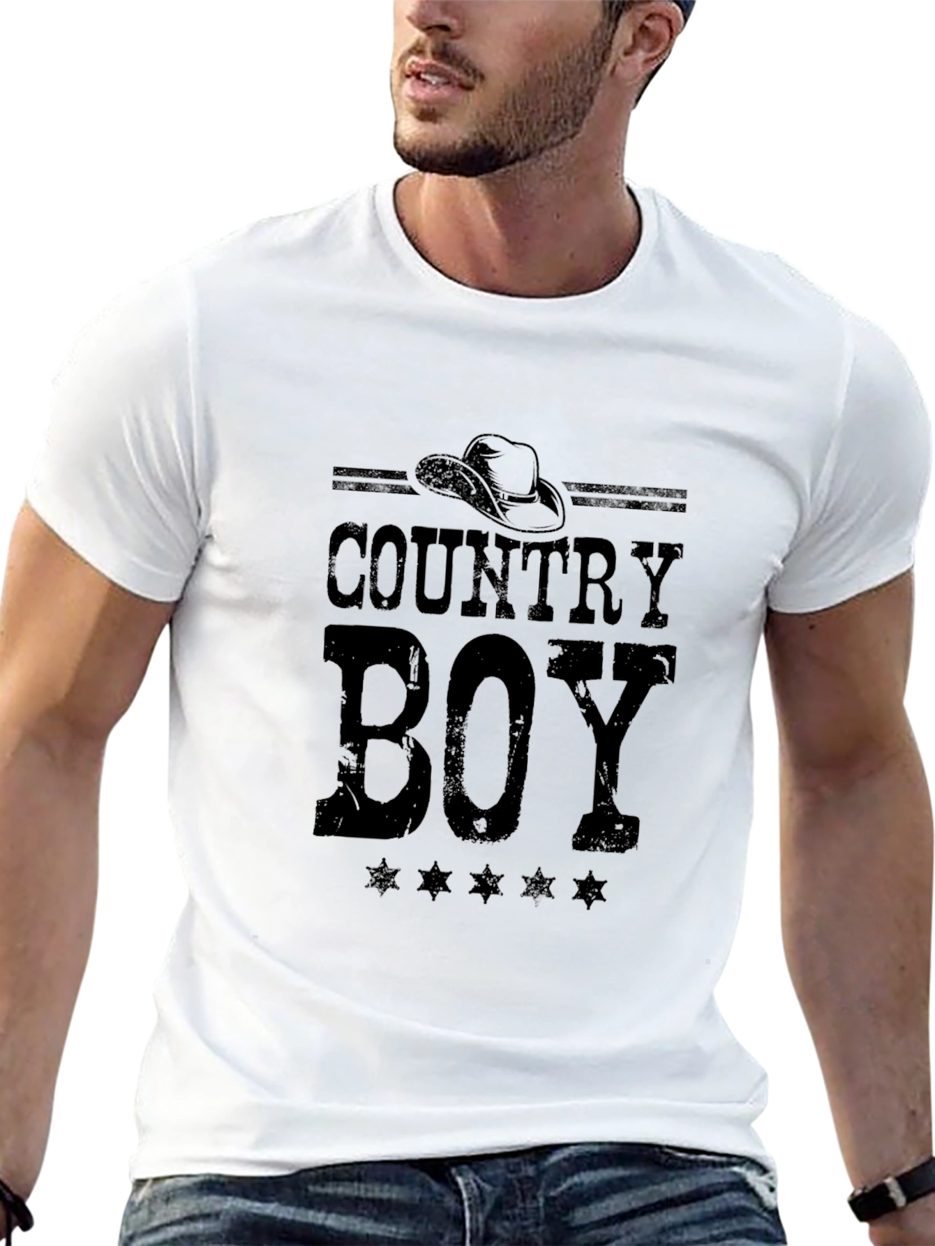 Country Boy Graphic Print Black T-Shirt