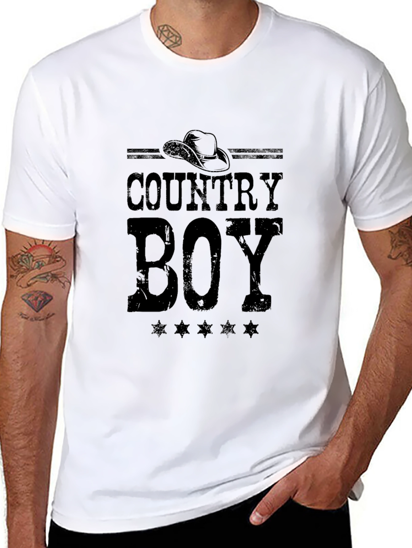 Country Boy Graphic Print Black T-Shirt