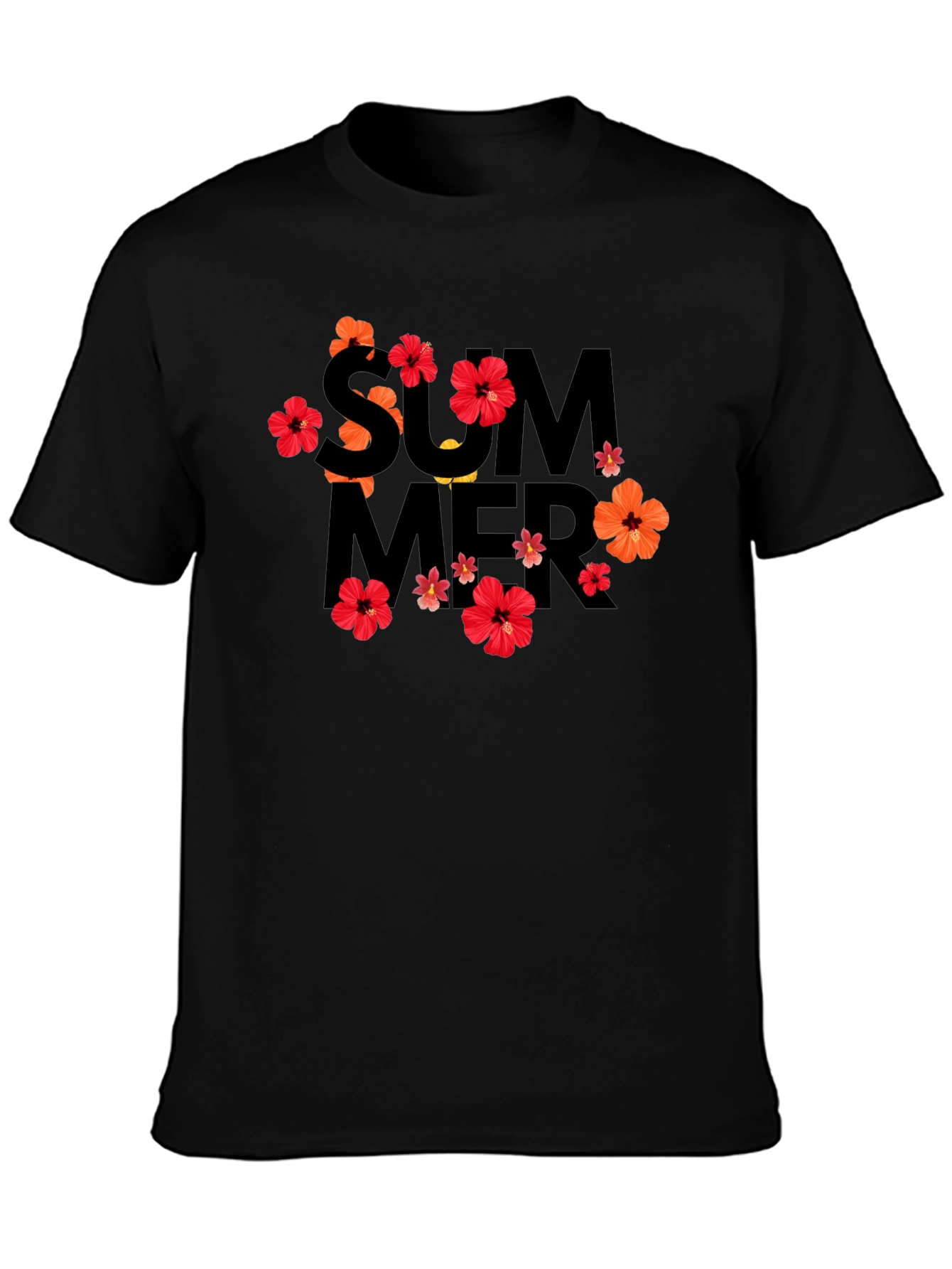 Summer Floral Graphic Black T-Shirt