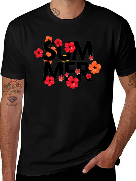Summer Floral Graphic Black T-Shirt