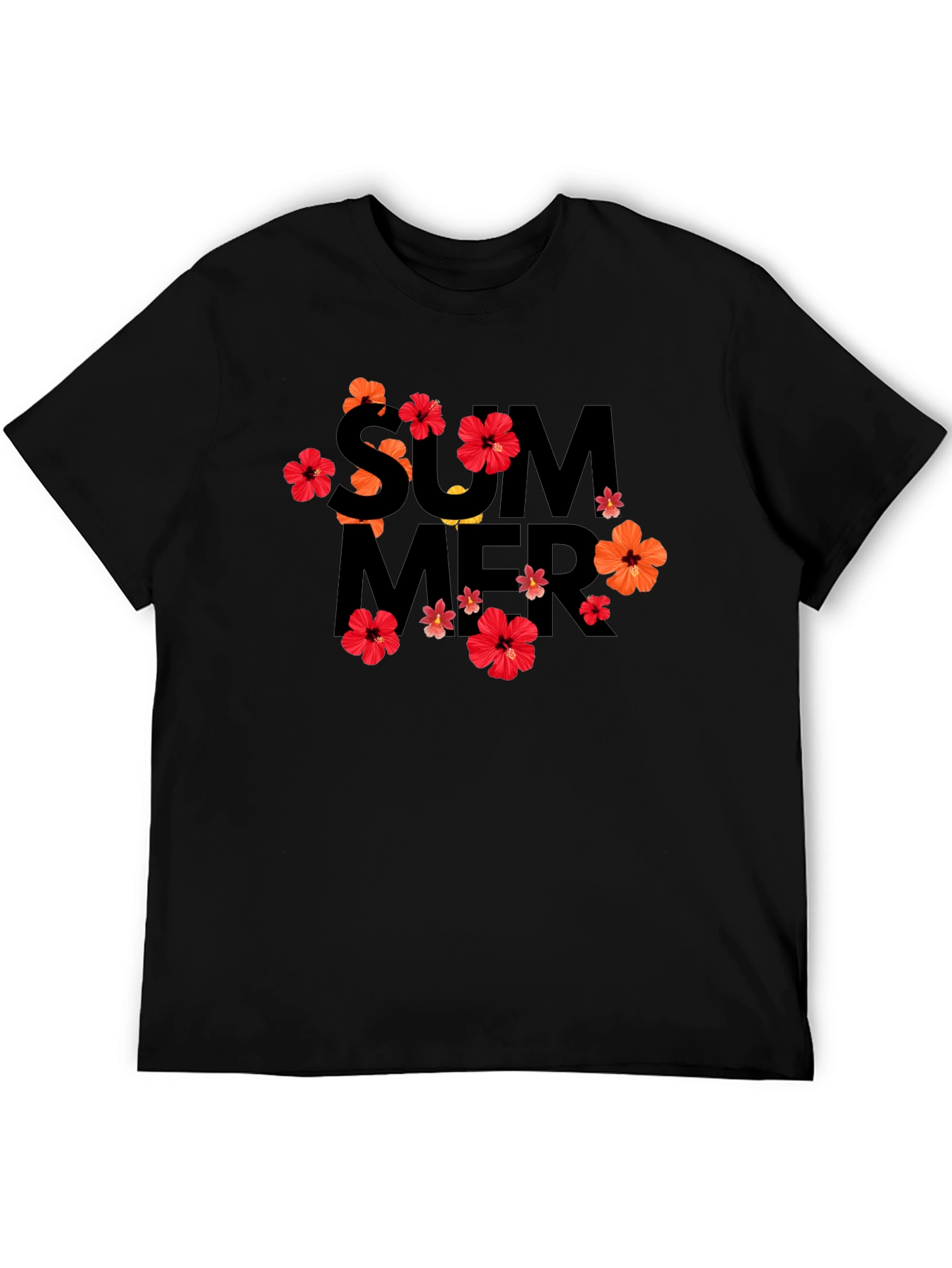 Summer Floral Graphic Black T-Shirt
