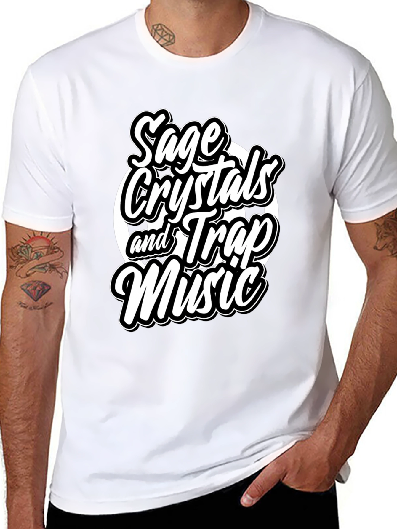 Sage Crystals and Trap Music Black T-Shirt