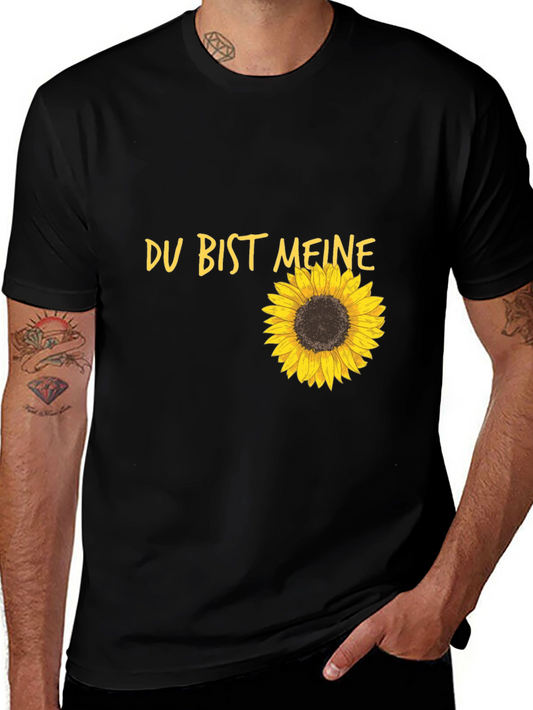 Du Bist Meine Sunflower Graphic Tee - Black Cotton T-Shirt