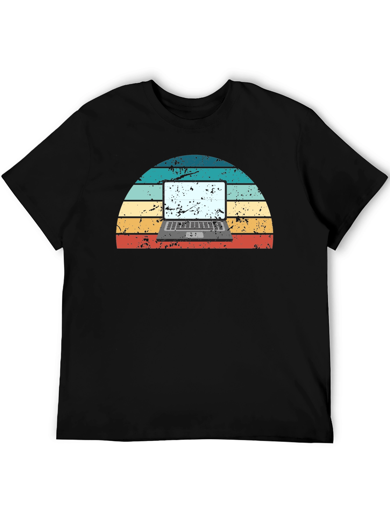 Retro Laptop Sunset Graphic Tee - Black