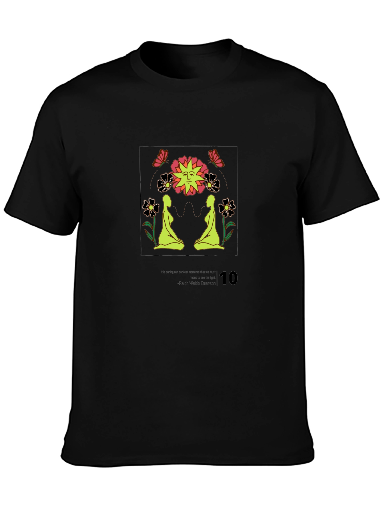 Psychedelic Sun & Yoga Pose Black T-Shirt