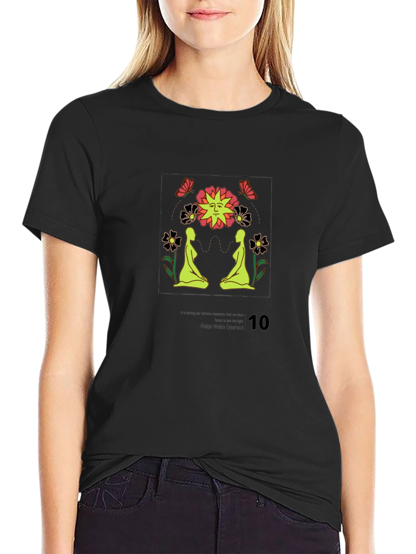 Psychedelic Sun & Yoga Pose Black T-Shirt