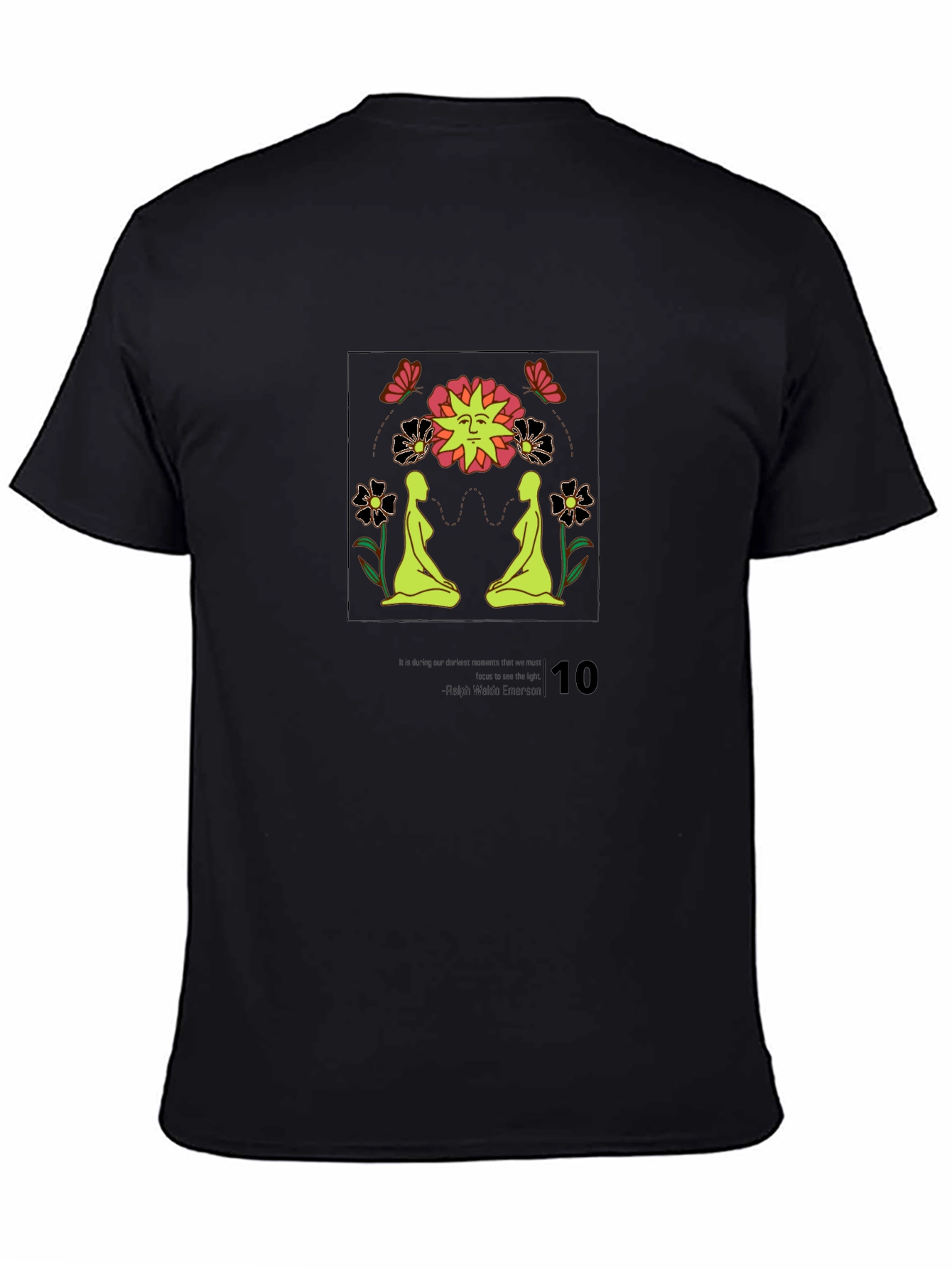 Psychedelic Sun & Yoga Pose Black T-Shirt
