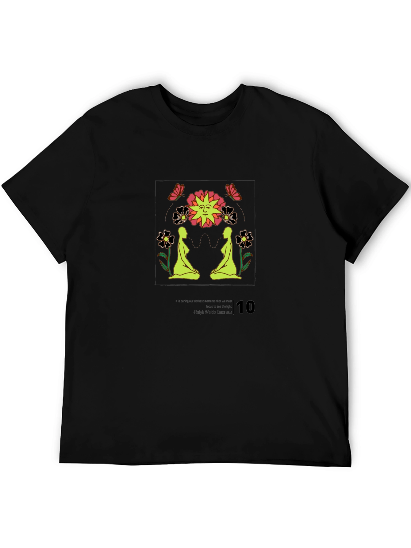 Psychedelic Sun & Yoga Pose Black T-Shirt