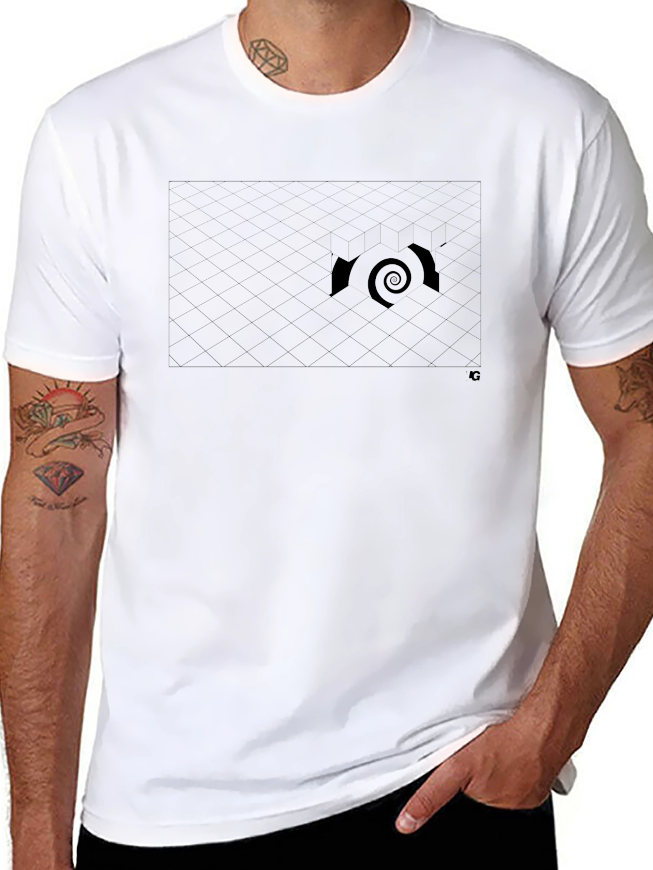 Mens Black Graphic T-Shirt - Spiral Design