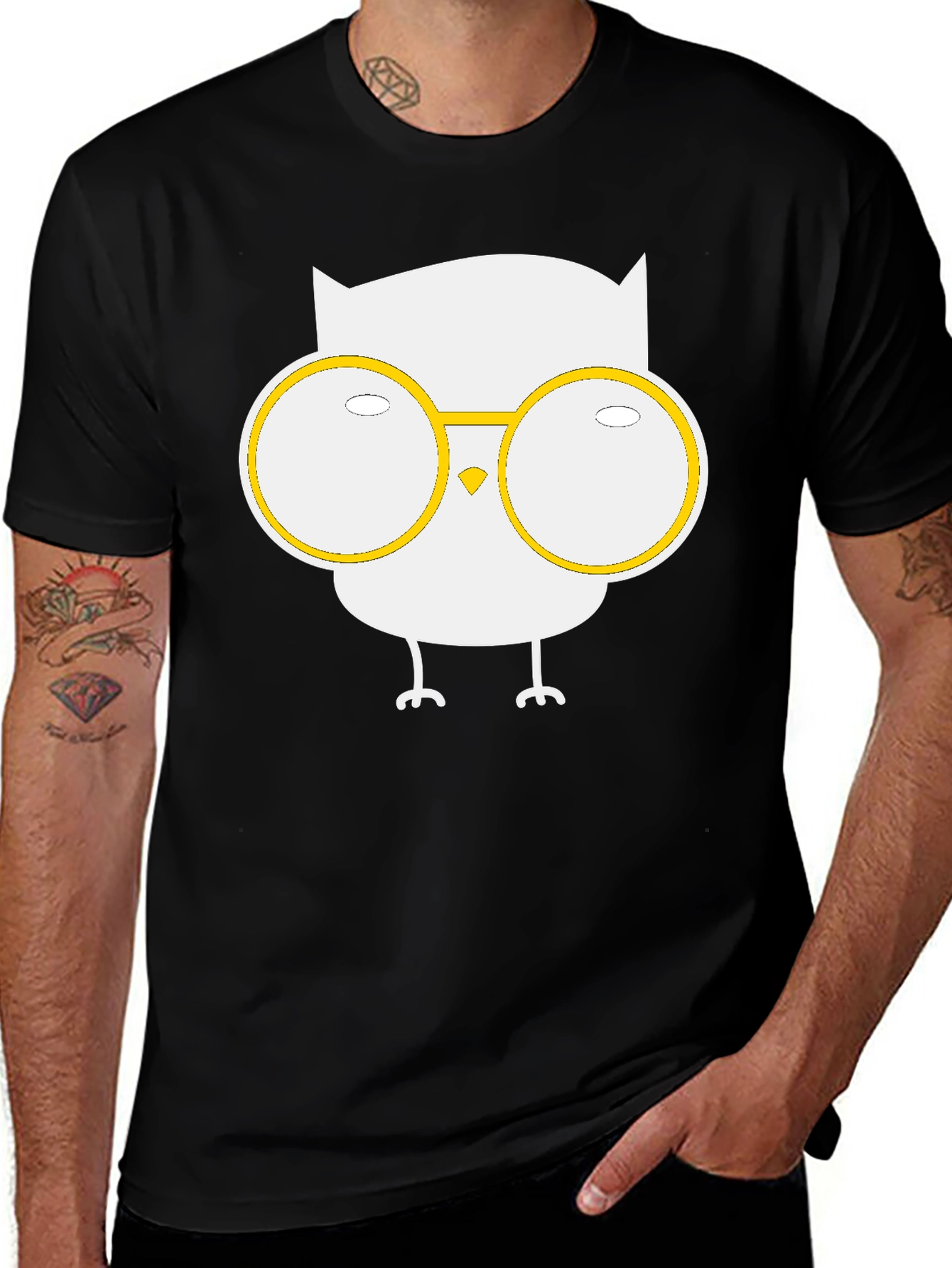 Owl with Glasses Graphic Tee - Black