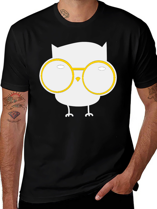 Owl with Glasses Graphic Tee - Black