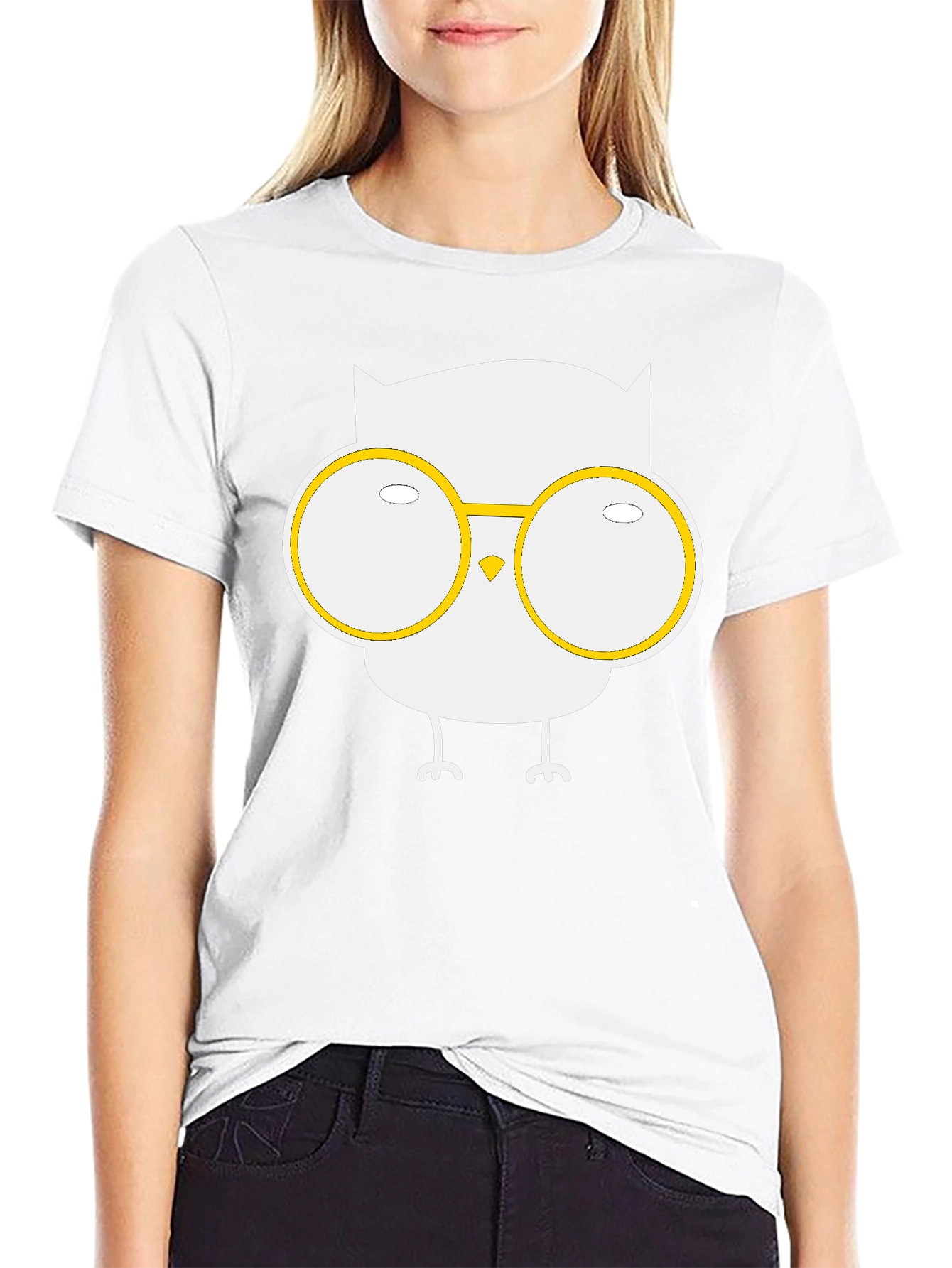 Owl with Glasses Graphic Tee - Black