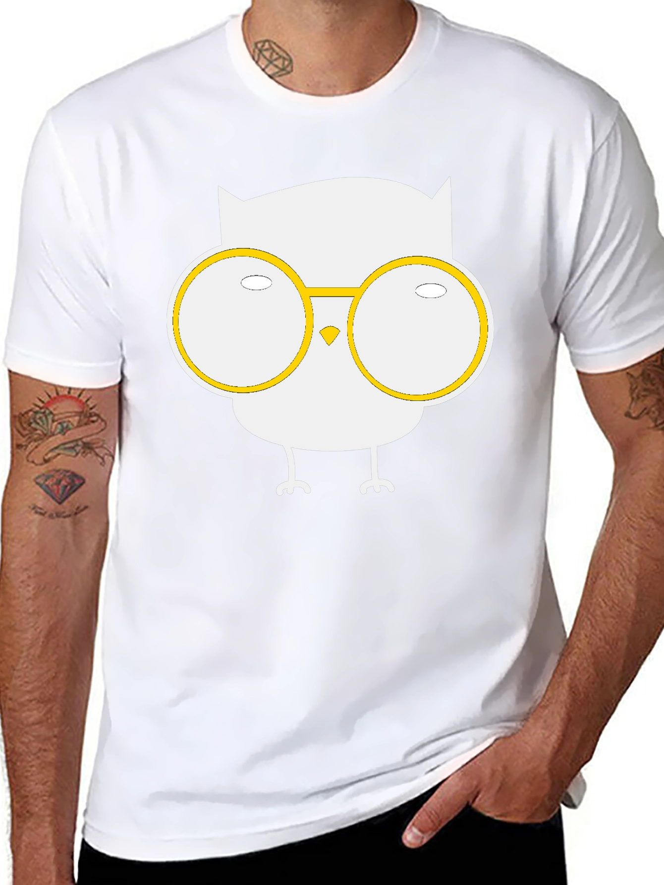 Owl with Glasses Graphic Tee - Black