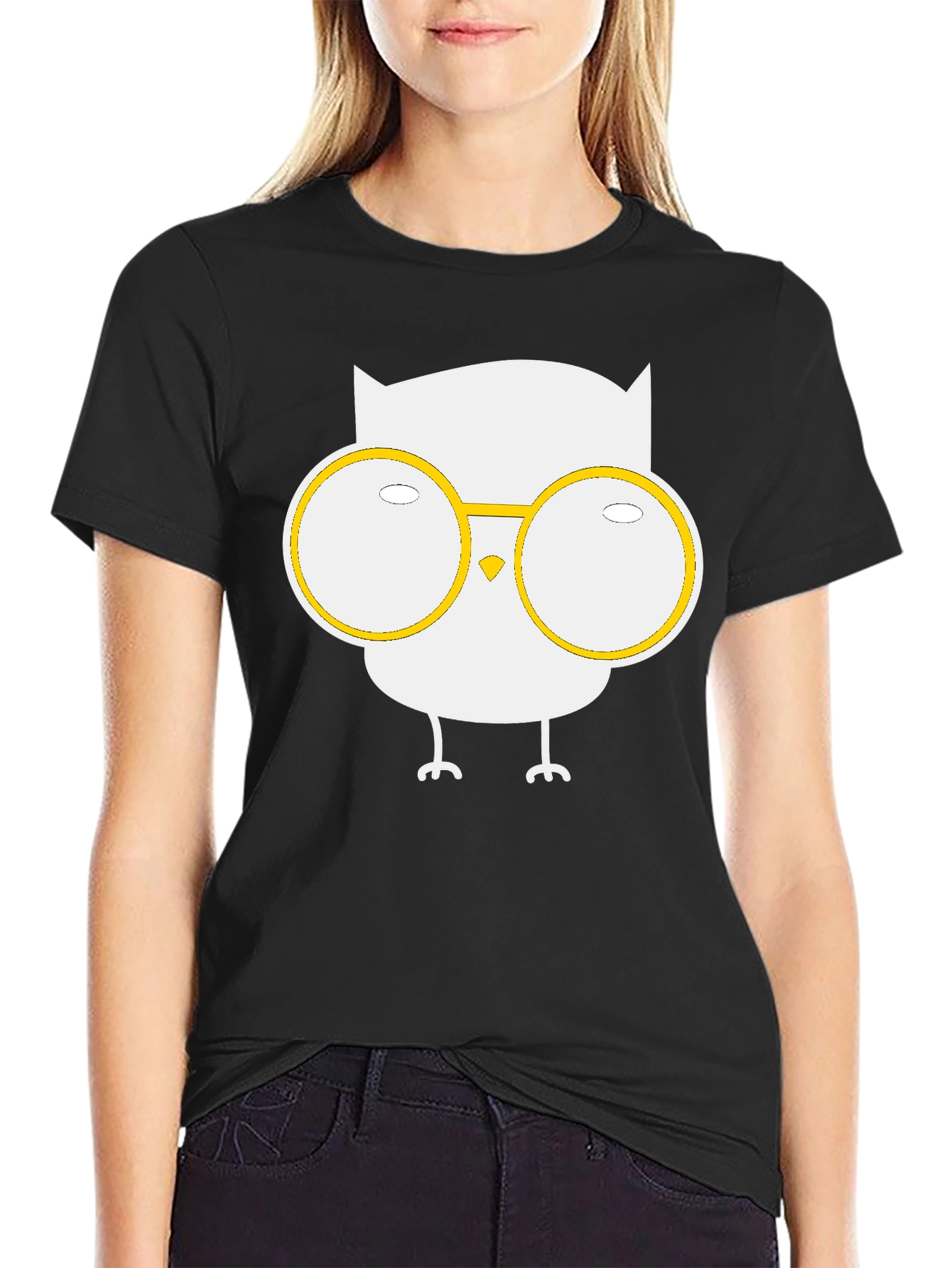 Owl with Glasses Graphic Tee - Black