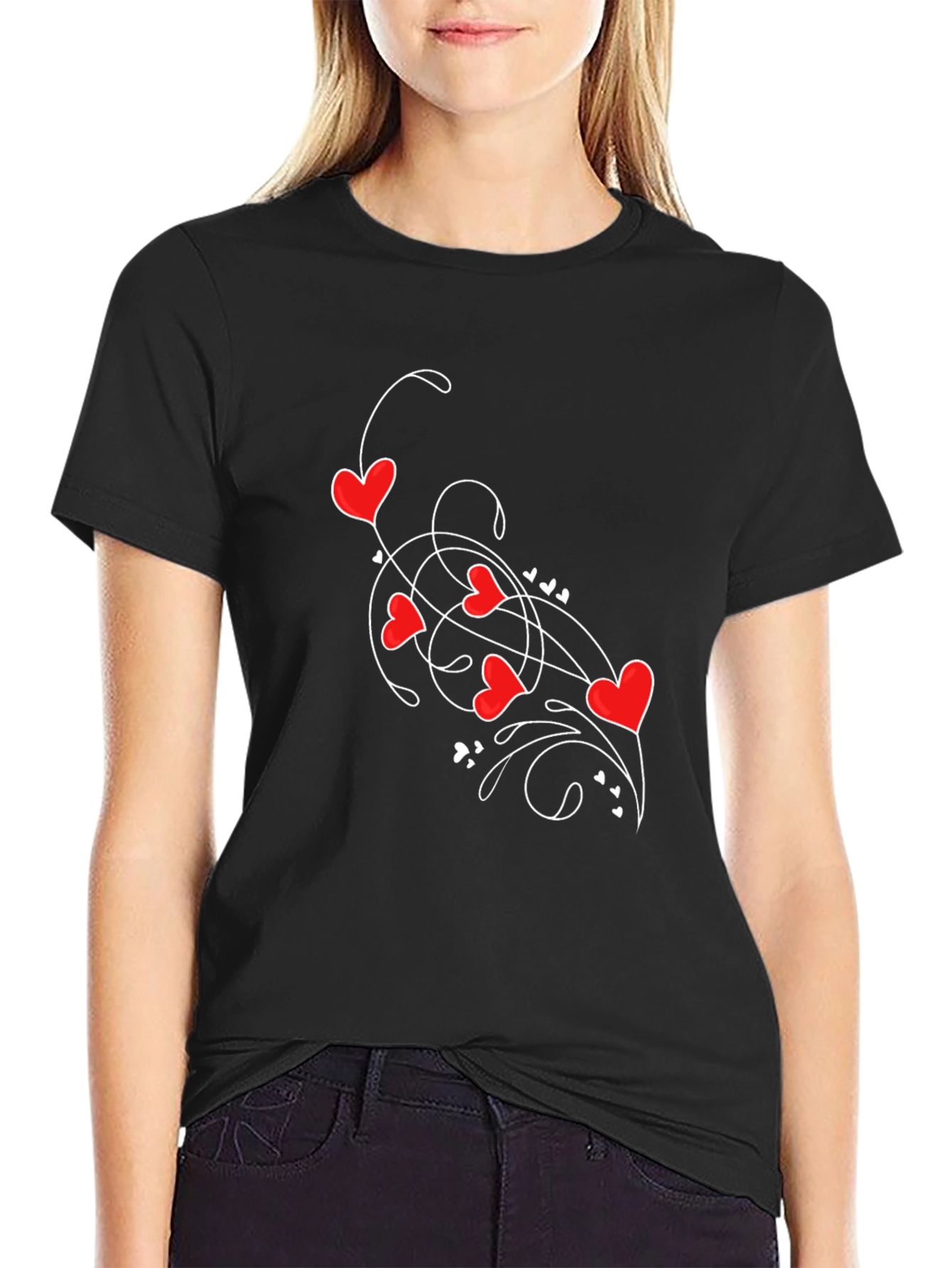 Heart Swirl Black T-Shirt - Romantic Casual Wear