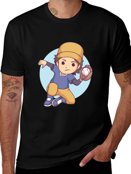 Cartoon Baseball Player Graphic T-Shirt