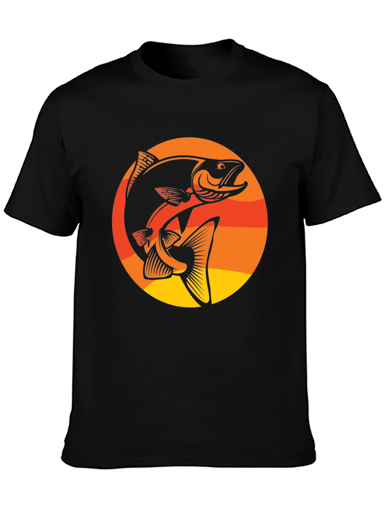 Retro Sunset Fish Graphic T-Shirt - Black