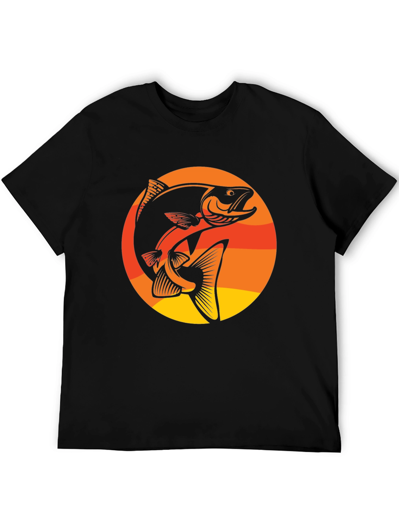 Retro Sunset Fish Graphic T-Shirt - Black