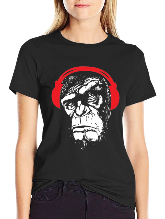Cool Ape with Headphones Graphic Tee - Black