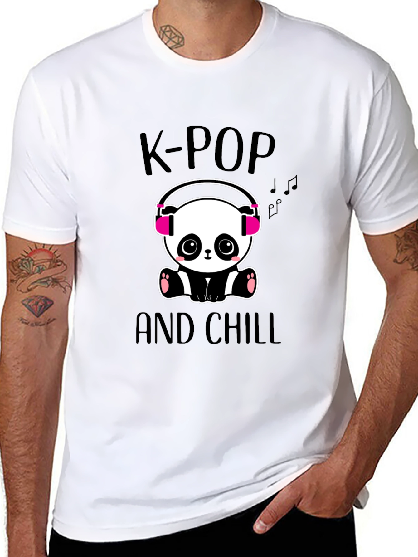 K-Pop and Chill Panda Graphic Tee - Black