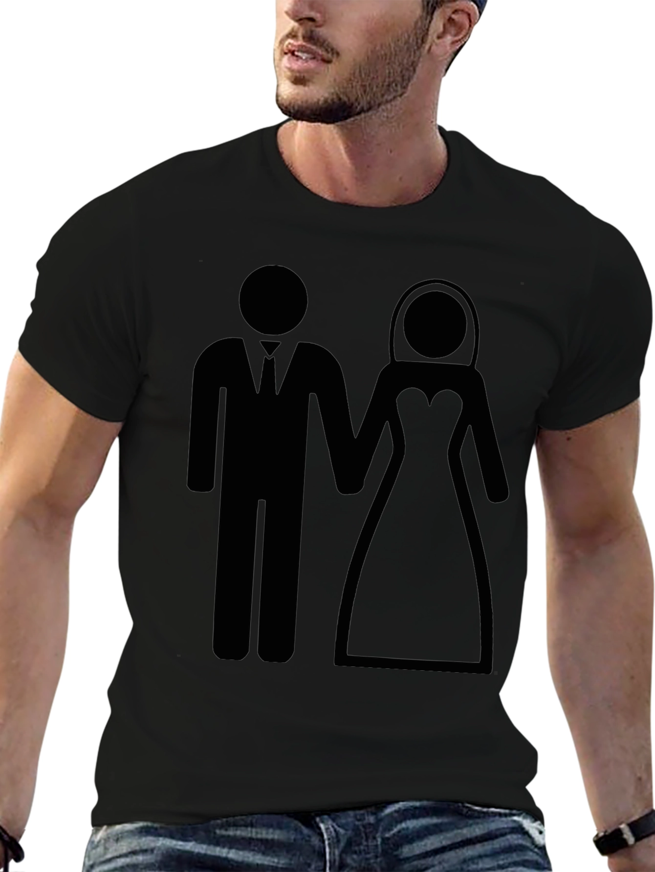 Black Wedding Icon T-Shirt - Bride and Groom
