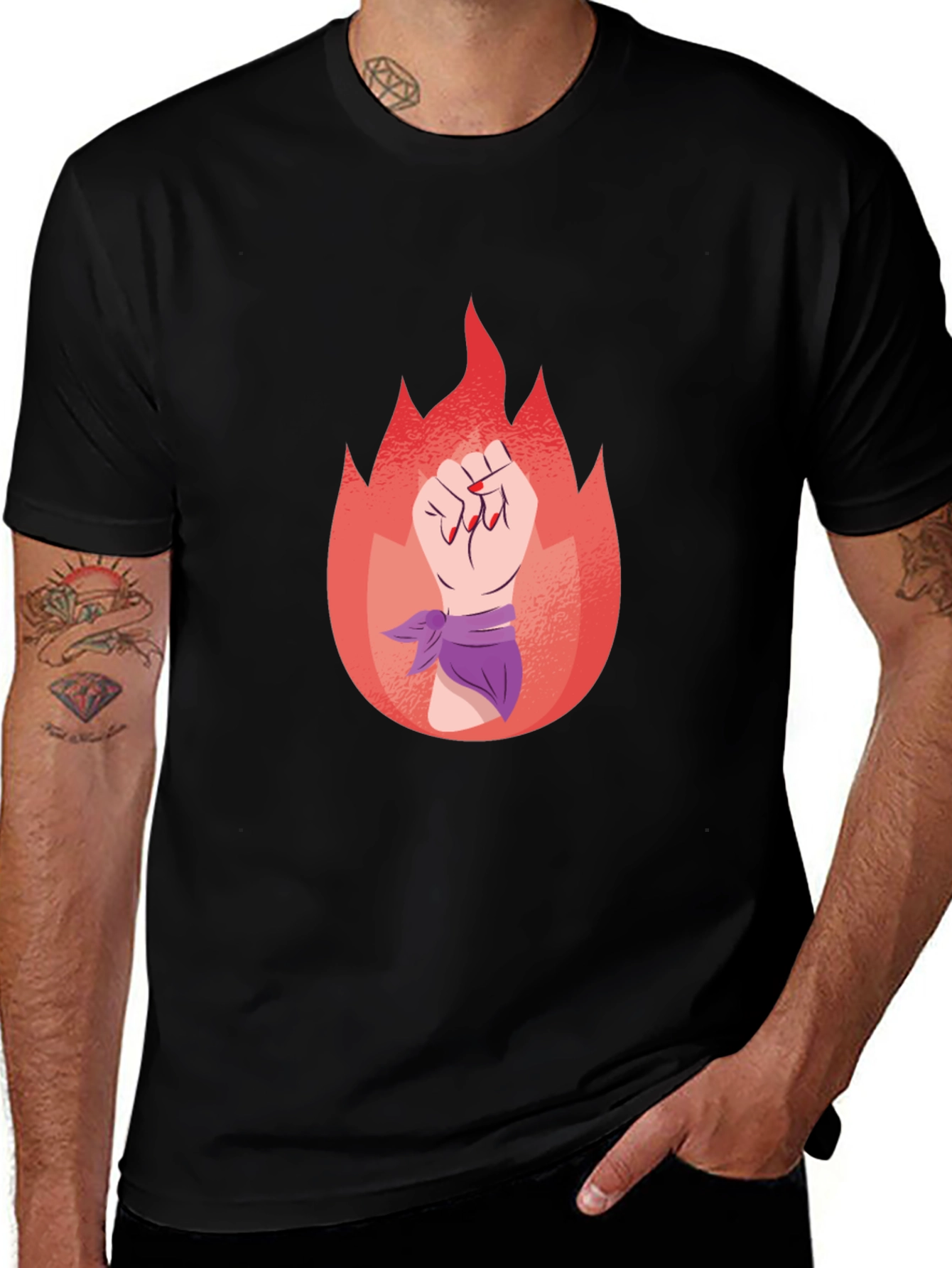 Feminist Fist Flame Graphic Tee - Black