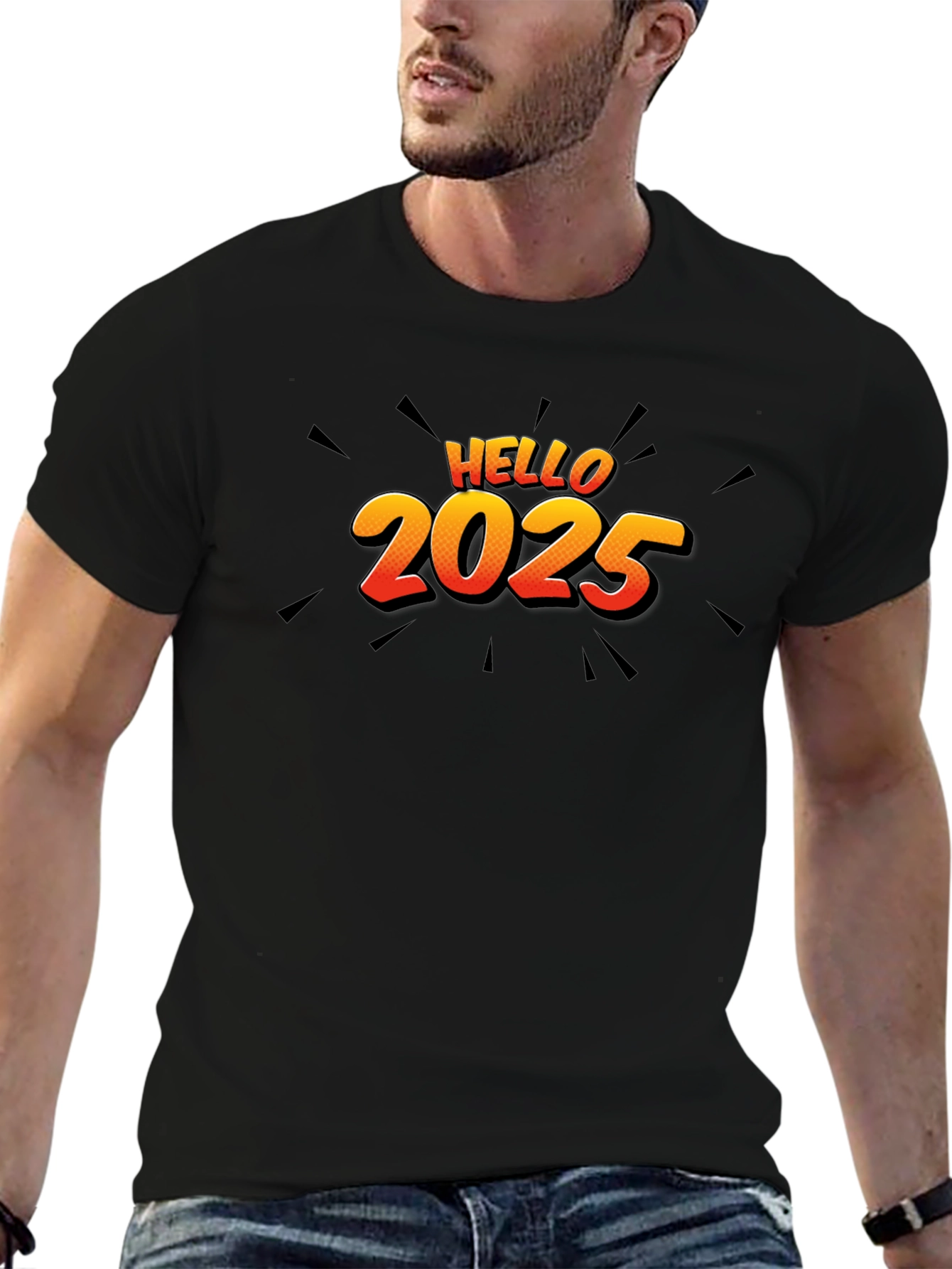 Hello 2025 Graphic Black T-Shirt