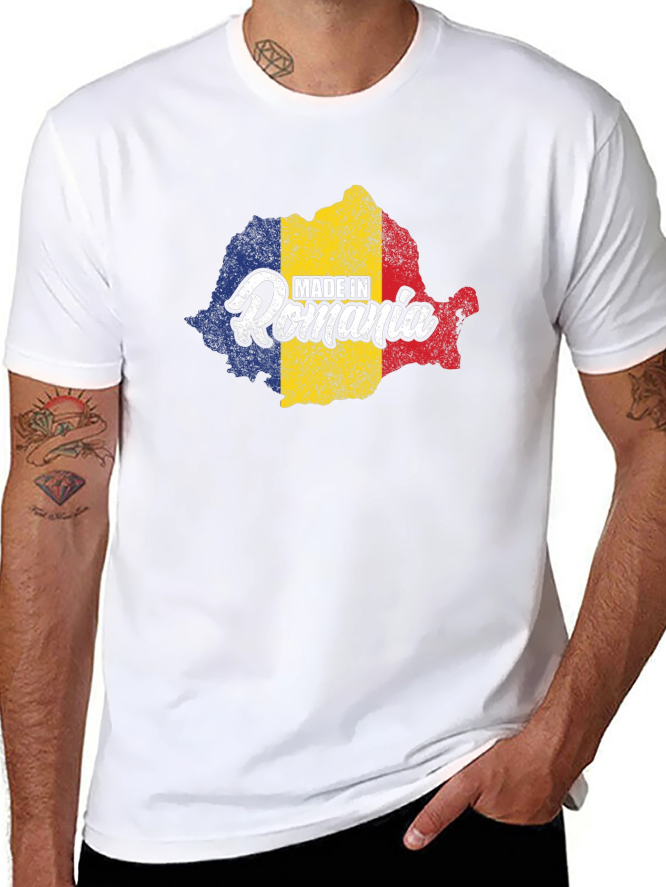 Made in Romania Flag Map T-Shirt