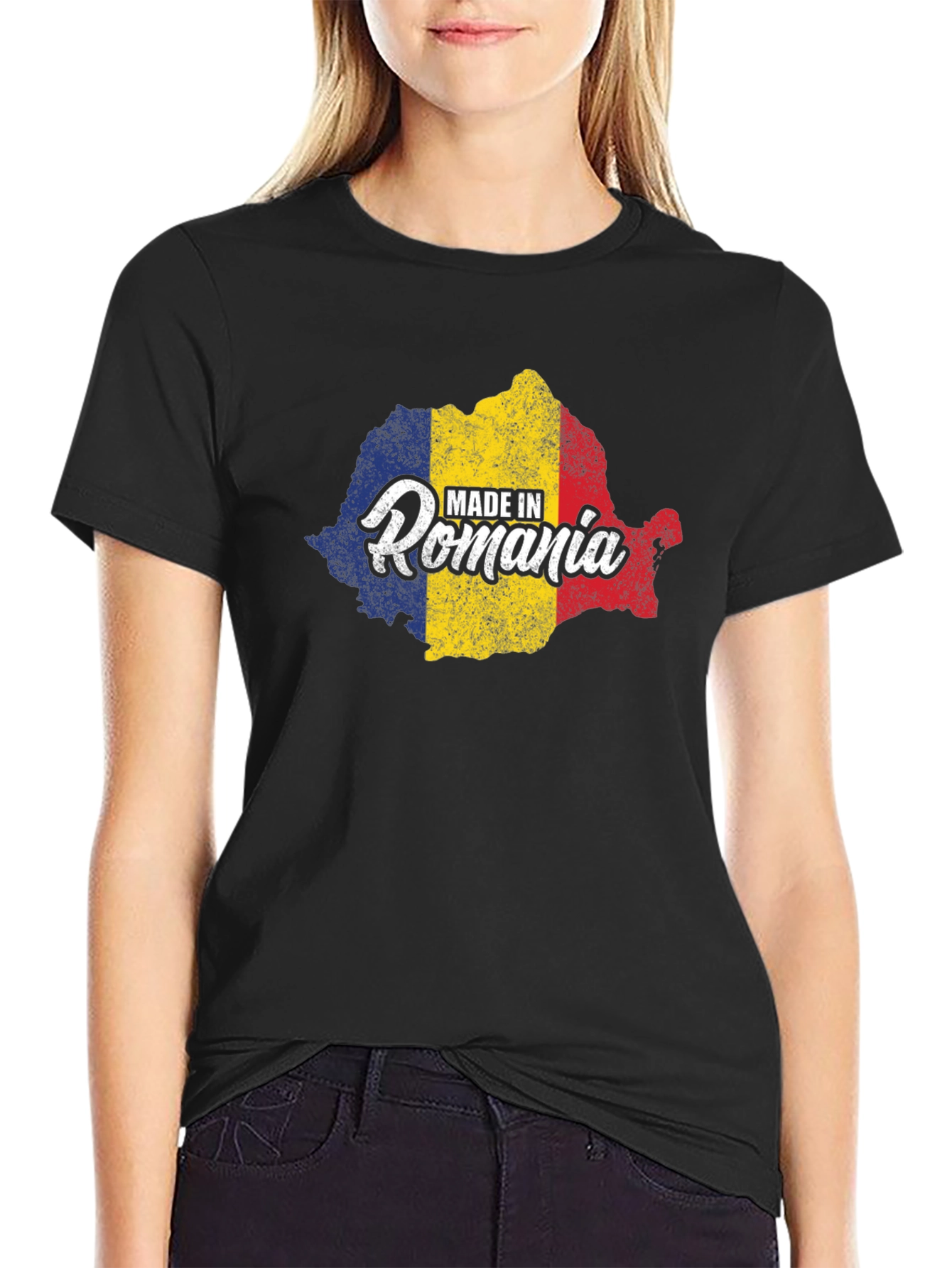 Made in Romania Flag Map T-Shirt