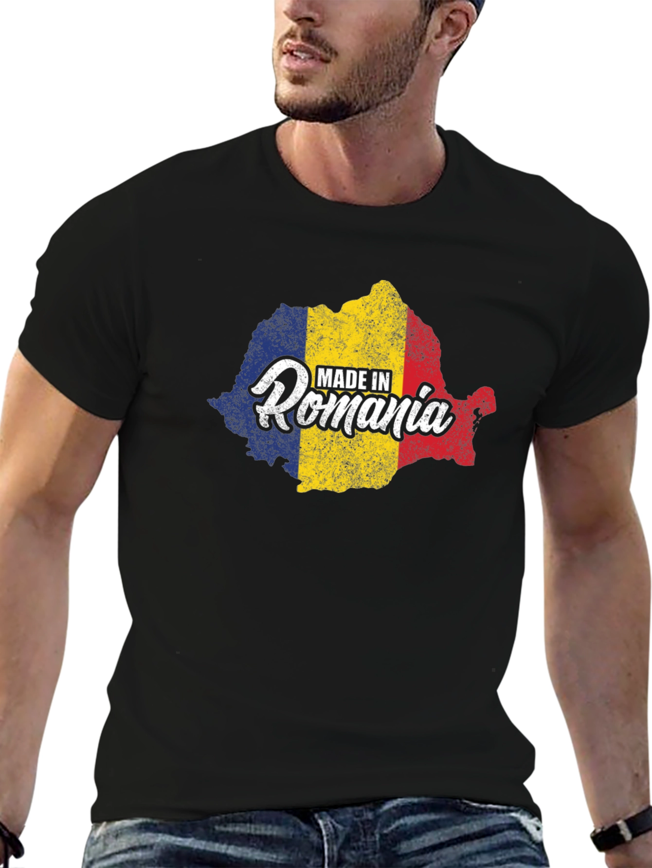Made in Romania Flag Map T-Shirt