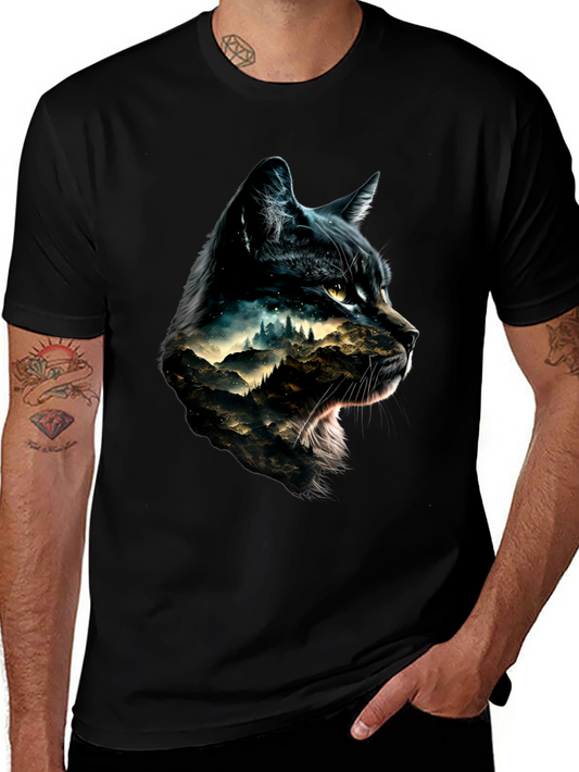 Black Cat Mountain Scene Graphic Tee