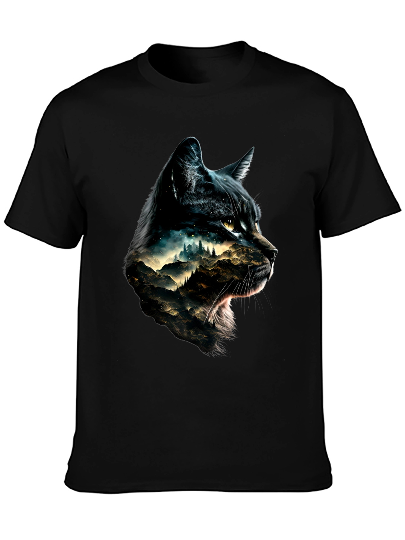 Black Cat Mountain Scene Graphic Tee