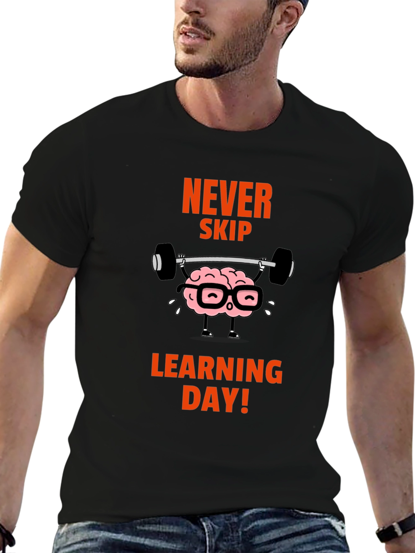 Never Skip Learning Day Black Graphic T-Shirt