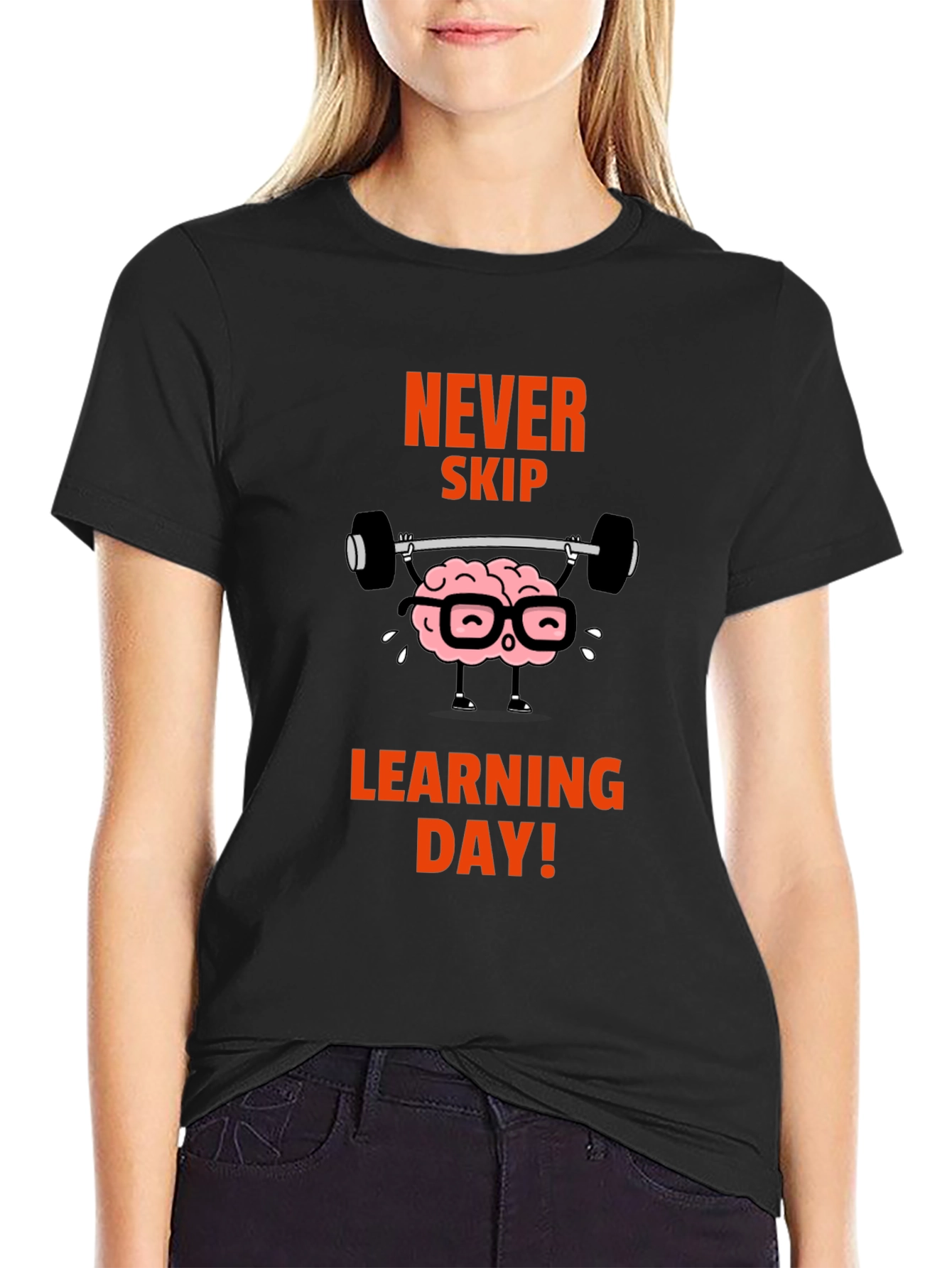 Never Skip Learning Day Black Graphic T-Shirt