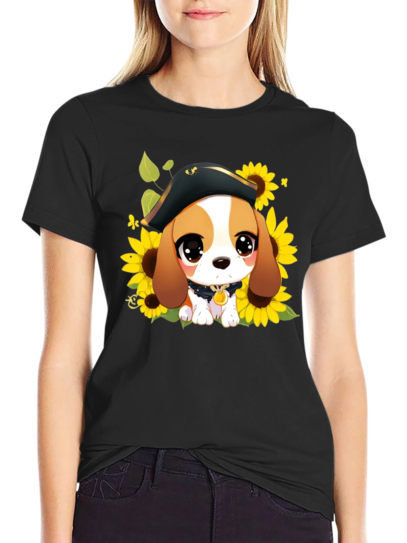 Cute Cartoon Beagle in Pirate Hat T-Shirt