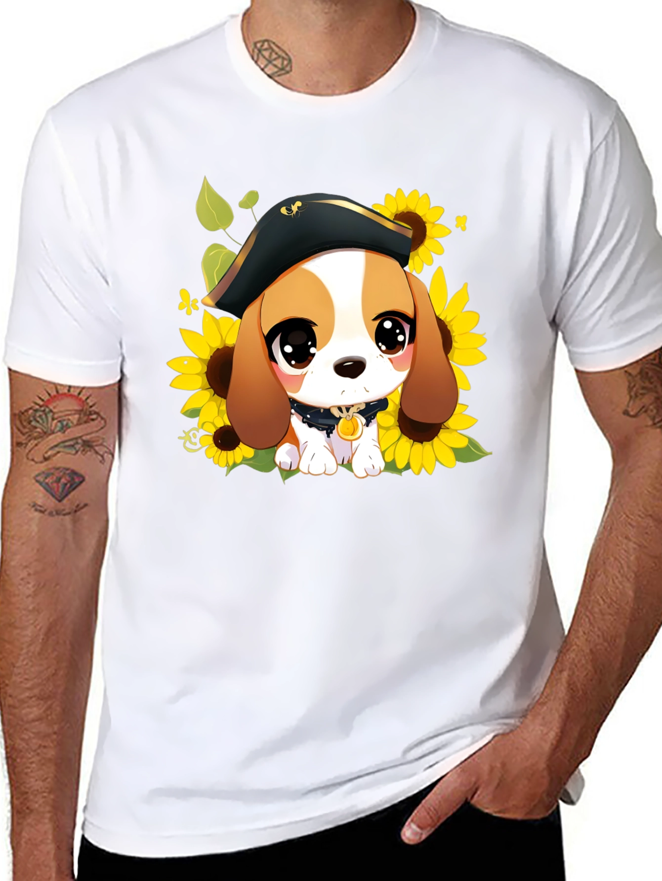 Cute Cartoon Beagle in Pirate Hat T-Shirt