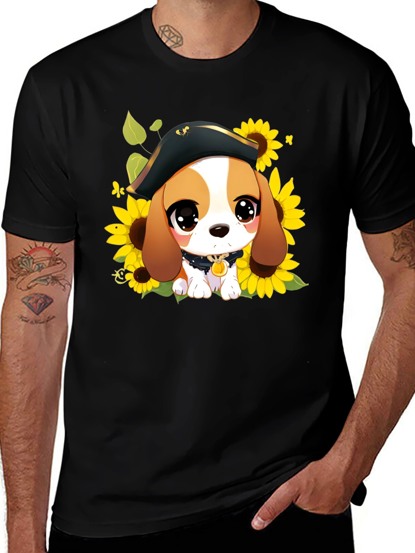 Cute Cartoon Beagle in Pirate Hat T-Shirt