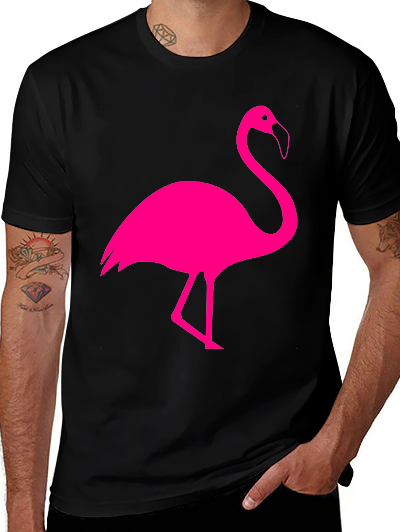 Pink Flamingo Black T-Shirt