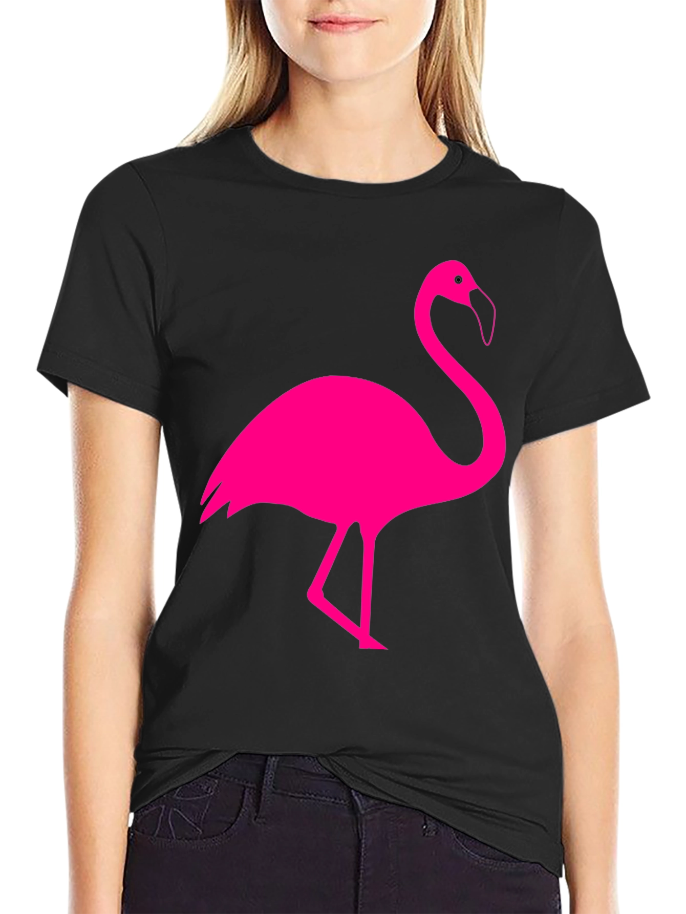 Pink Flamingo Black T-Shirt