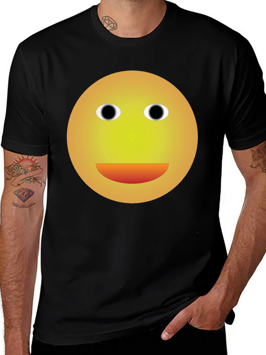 Smiley Face Graphic Tee - Black Cotton Blend T-Shirt