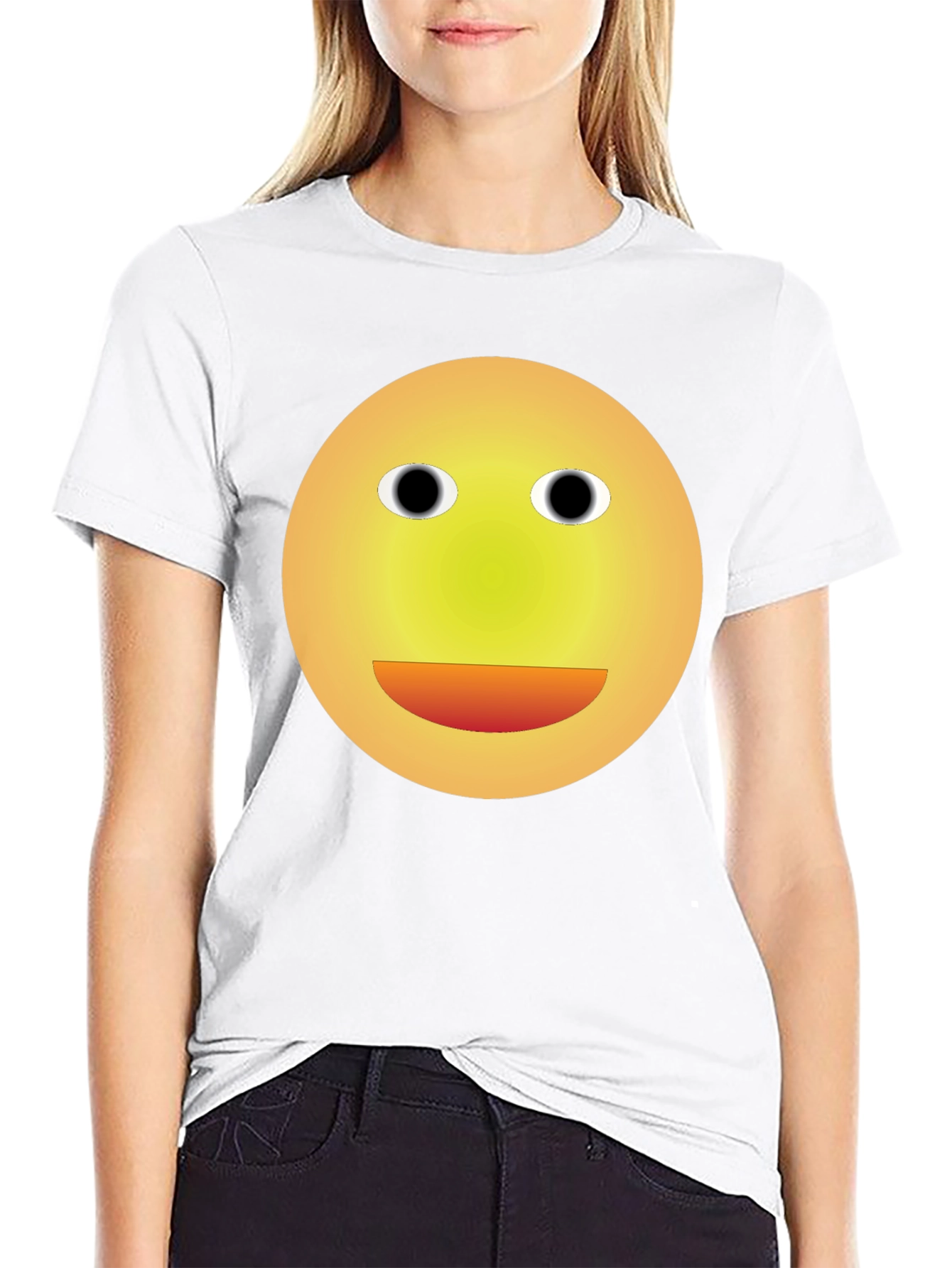 Smiley Face Graphic Tee - Black Cotton Blend T-Shirt