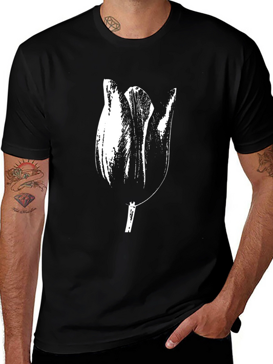 Black Tulip Graphic Tee - Unique Floral Design