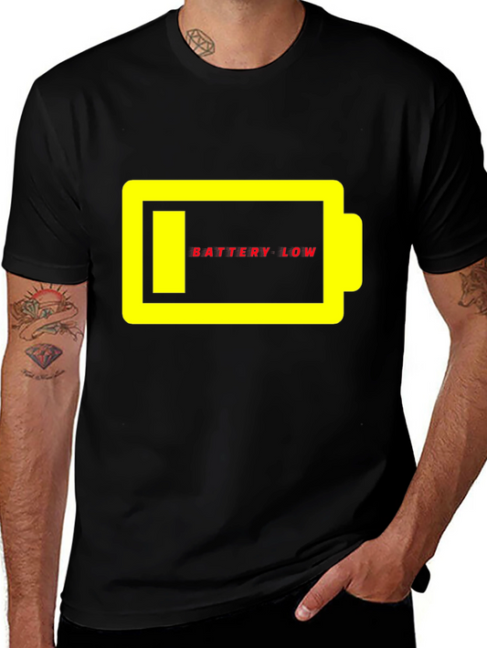 Battery Low Graphic Tee - Black Cotton Casual T-Shirt