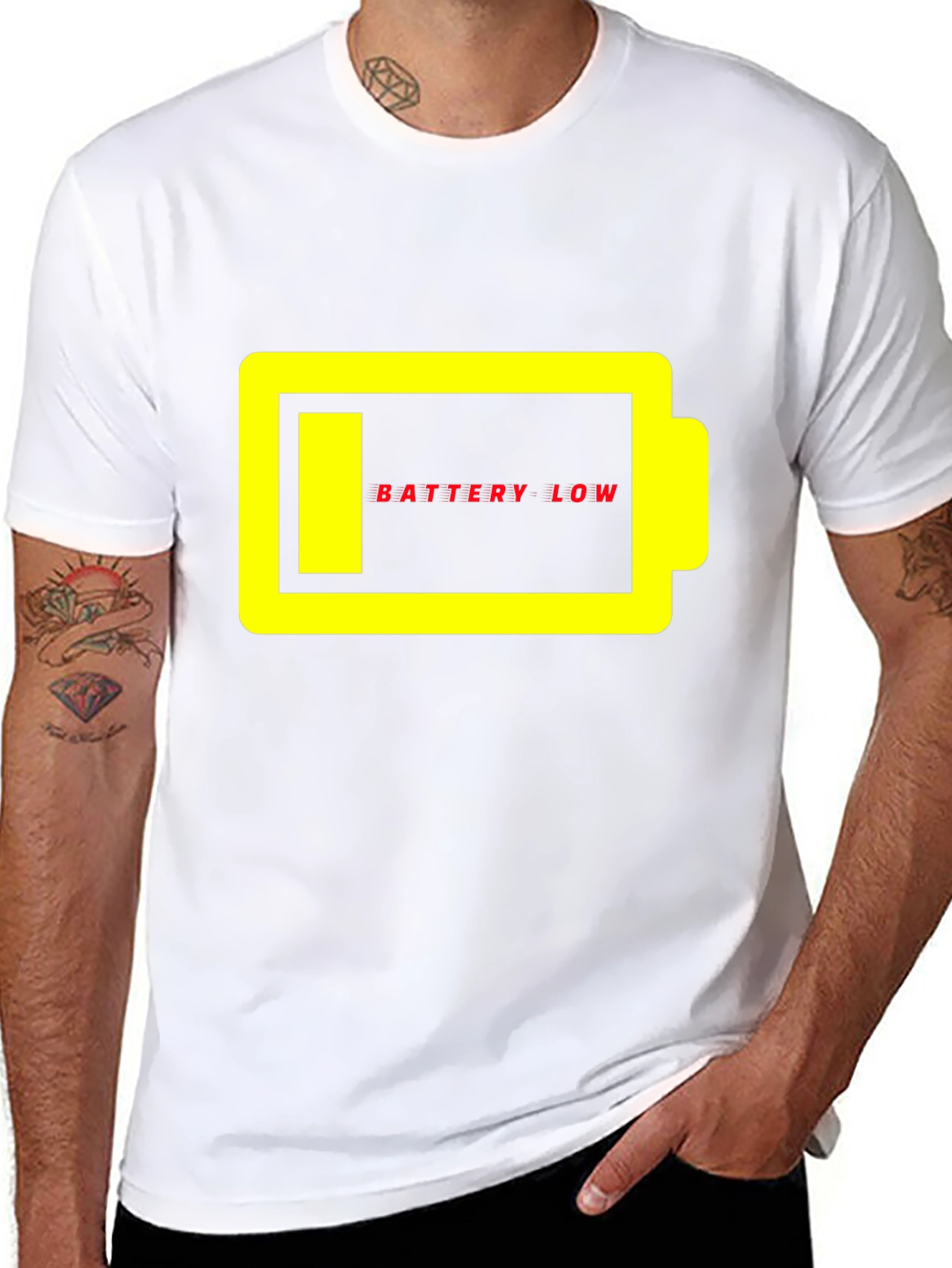 Battery Low Graphic Tee - Black Cotton Casual T-Shirt
