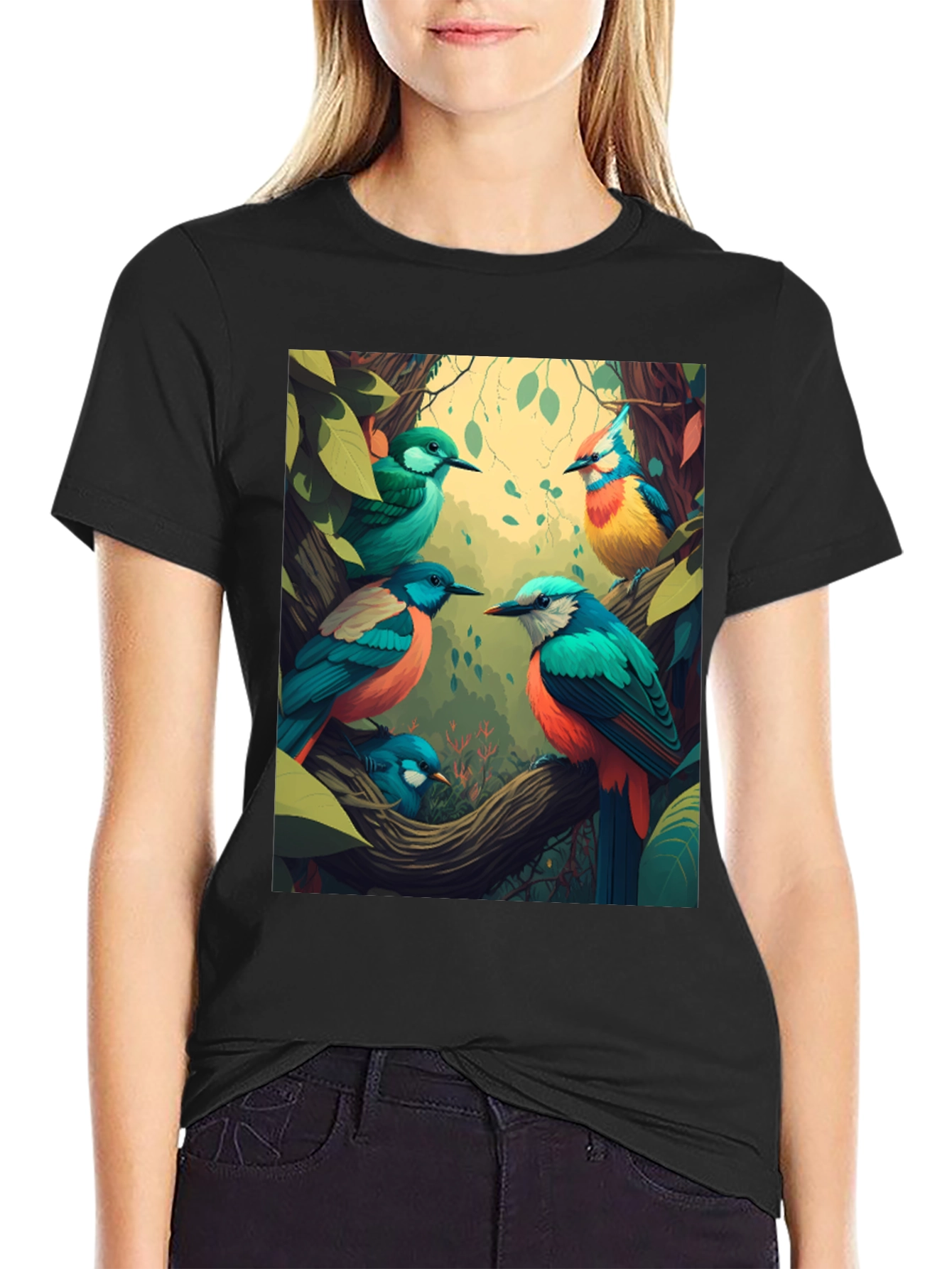 Vibrant Bird Print Tee - Nature Inspired Style