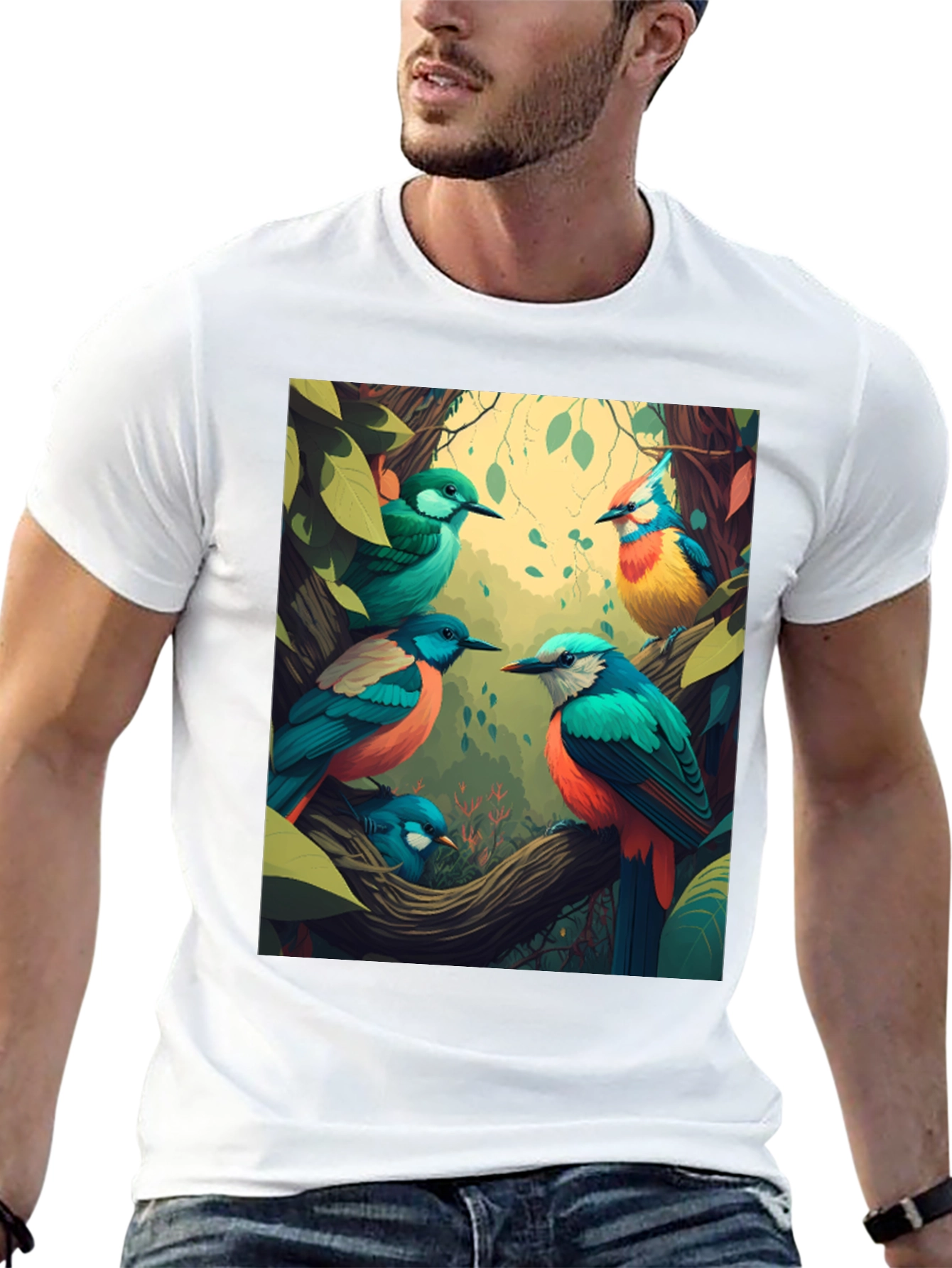 Vibrant Bird Print Tee - Nature Inspired Style