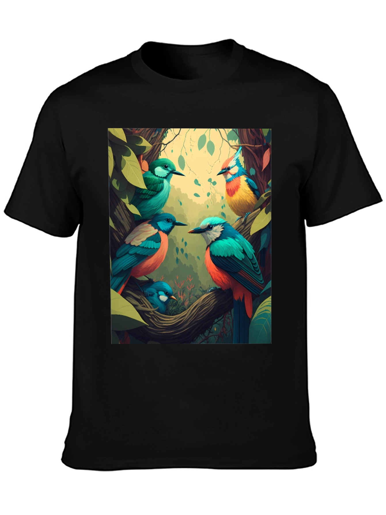 Vibrant Bird Print Tee - Nature Inspired Style